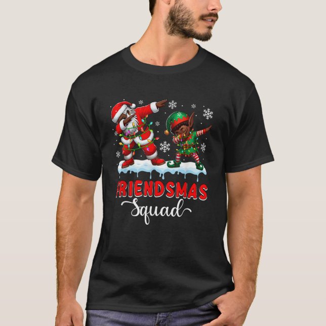 Friends Xmas Squad Dabbing Cute Elf Afro Santa Pro T-Shirt (Front)