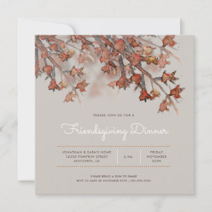 Friendsgiving   Abstract Watercolor Fall Leaves Invitation