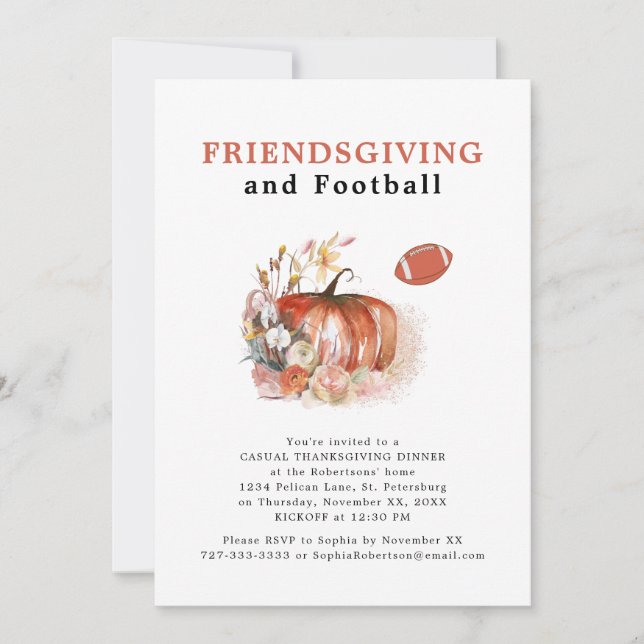 Friendsgiving and Football Thanksgiving Dinner Invitation (Front)