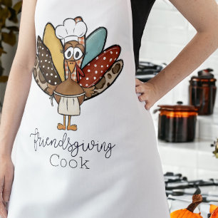 Friendsgiving Cute Girl Turkey Chef Funny Apron
