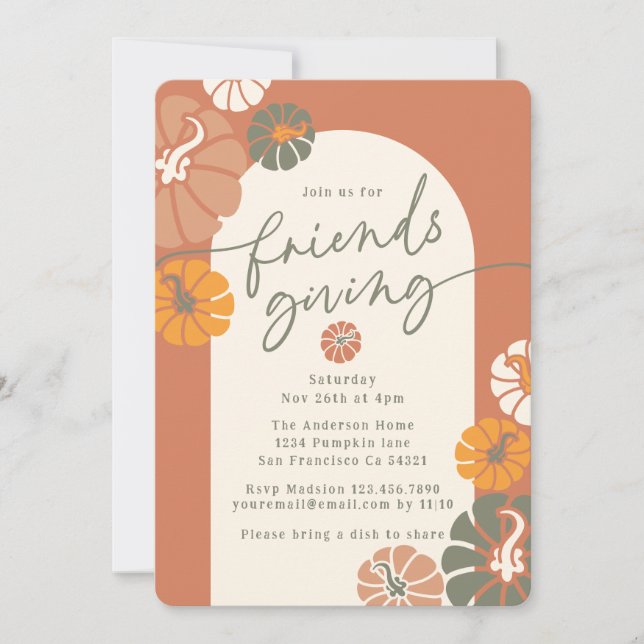 Friendsgiving Dinner Arch Fall Terracotta Pumpkins Invitation (Front)