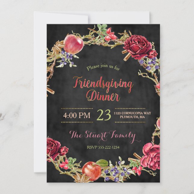 Friendsgiving Dinner Fall Apples Cinnamon Roses Invitation (Front)