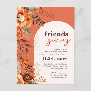 Friendsgiving dinner invitation autumnal floral postcard