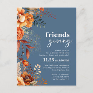 Friendsgiving dinner invitation autumnal floral postcard