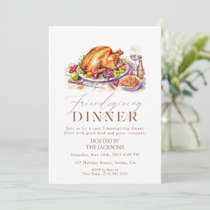 Friendsgiving Dinner Invitation Watercolor Turkey 