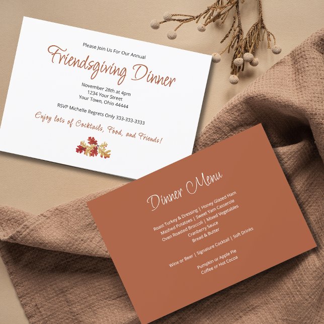 Friendsgiving Dinner Menu Thanksgiving Foliage Invitation (Creator Uploaded)