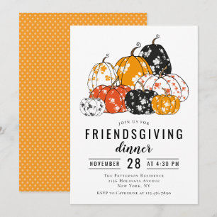 Friendsgiving Dinner Modern Floral Pumpkins Invitation