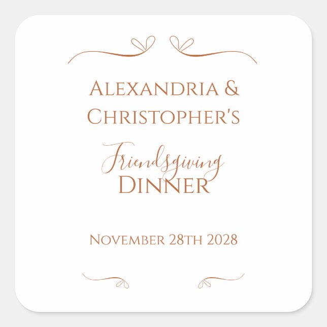 Friendsgiving Dinner Party Chic Minimal  Square Sticker (Front)