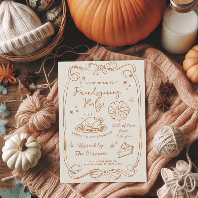 Friendsgiving Dinner Party Hand Drawn Doodle Fall Invitation (Creator Uploaded)