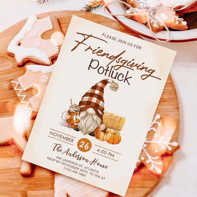 Friendsgiving Dinner Potluck Gnomes Fall Pumpkin  Invitation (Creator Uploaded)