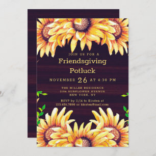 Friendsgiving Dinner Potluck Rustic Fall Sunflower Invitation