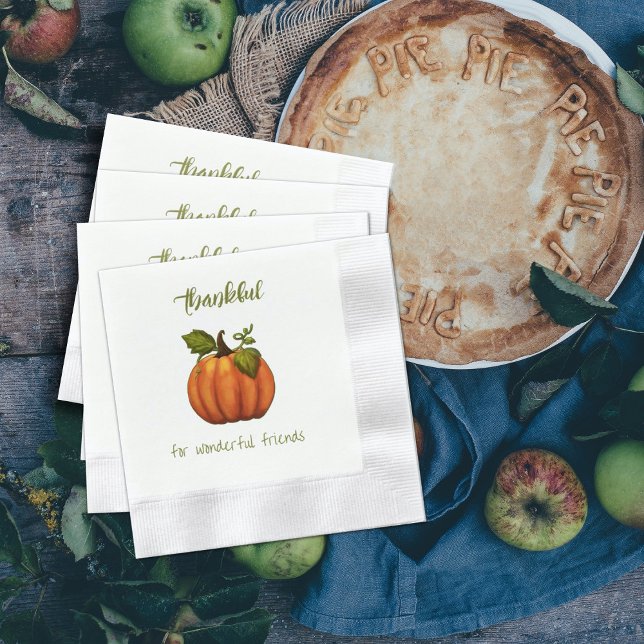 Friendsgiving Dinner Pumpkin Thankful  Napkin (Creator Uploaded)