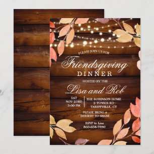Friendsgiving Dinner Rustic Fall Leaf Invitation