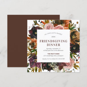 Friendsgiving Dinner Rustic Red Floral Invitation