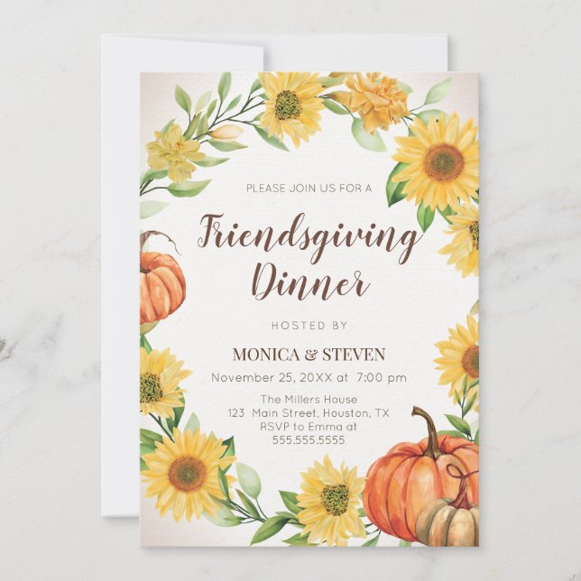 Friendsgiving Dinner Sunflowers & Pumpkins fall Invitation (Front)