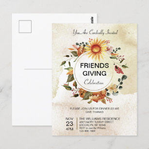 Friendsgiving Dinner Thanksgiving Autumn Sunflower Postcard