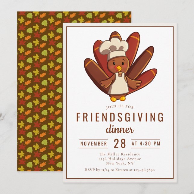 Friendsgiving Dinner Turkey Chef | Thanksgiving Invitation (Front/Back)