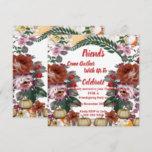 Friendsgiving Fall Autumn Pumpkins Watercolor Rose Invitation