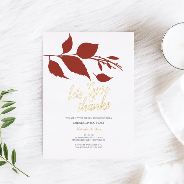 Friendsgiving Fall Orange and White  (Friendsgiving invitation for Thanksgiving dinner fall leaves)