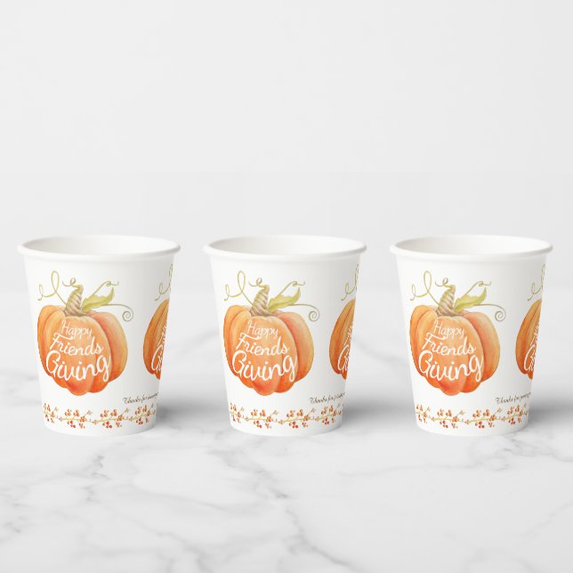 Friendsgiving fall pumpkin berry watercolor  paper cups (Multi)