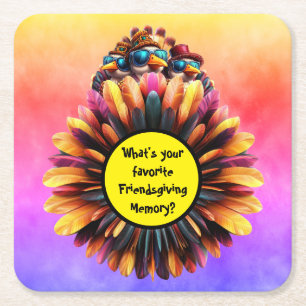 Friendsgiving Funky Thanksgiving Square Paper Coaster