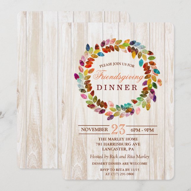 Friendsgiving Holiday Glitter Wreath Invitation (Front/Back)