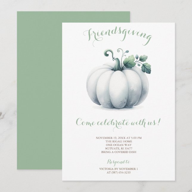 Friendsgiving Invitation White Pumpkin (Front/Back)