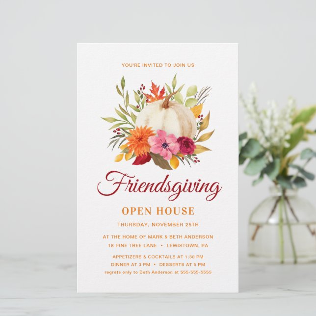 FRIENDSGIVING OPEN HOUSE FLORAL PUMPKINS INVITE (Standing Front)