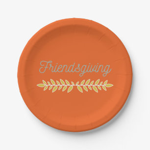 Friendsgiving Orange with Blue-Gray & Gold Paper Plate