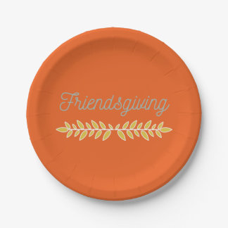 Friendsgiving Orange with Blue-Gray & Gold Paper Plate