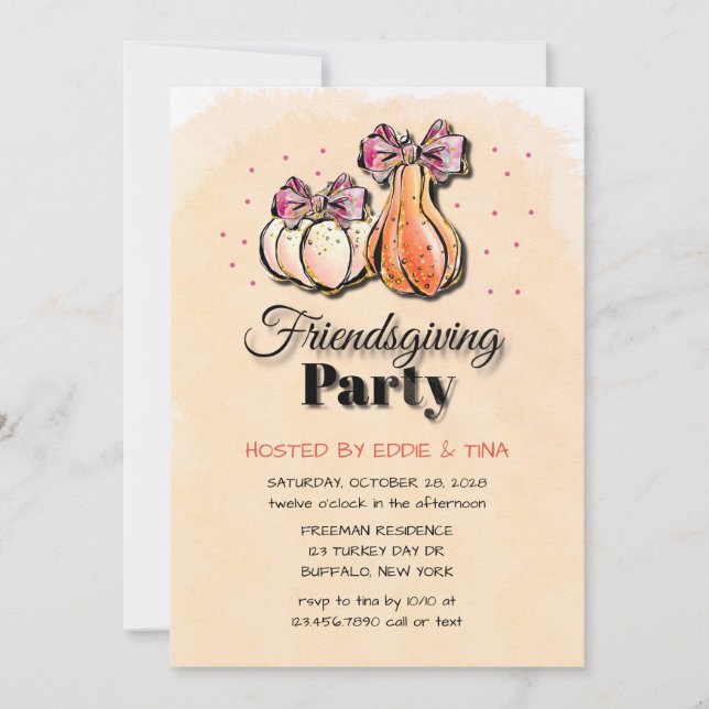 Friendsgiving Party in Orange Purple Gold Invitation (Front)