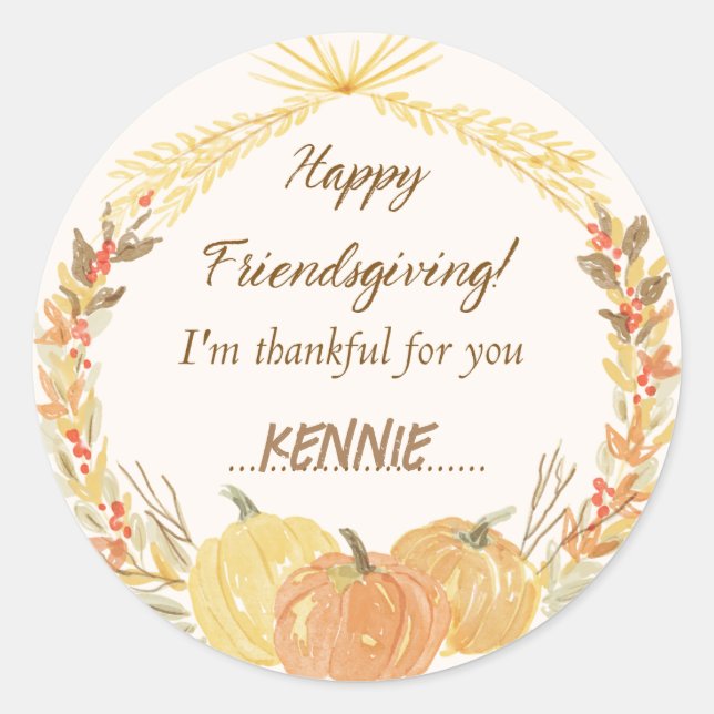 Friendsgiving Party Tableware Rustic   Classic Round Sticker (Front)