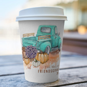Friendsgiving Personalized Rustic Farm Truck Paper Cups