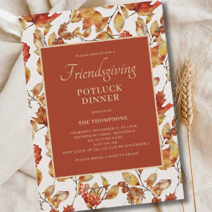 Friendsgiving Potluck Autumn Foliage Thanksgiving Invitation