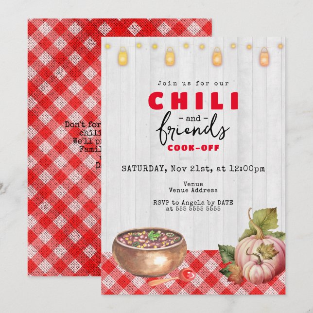 Friendsgiving Potluck Chili Cook Off Thanksgiving Invitation (Front/Back)