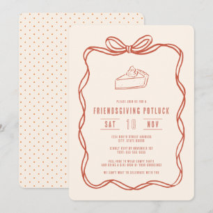 Friendsgiving Potluck Dinner Coquette Bow Pie Invitation