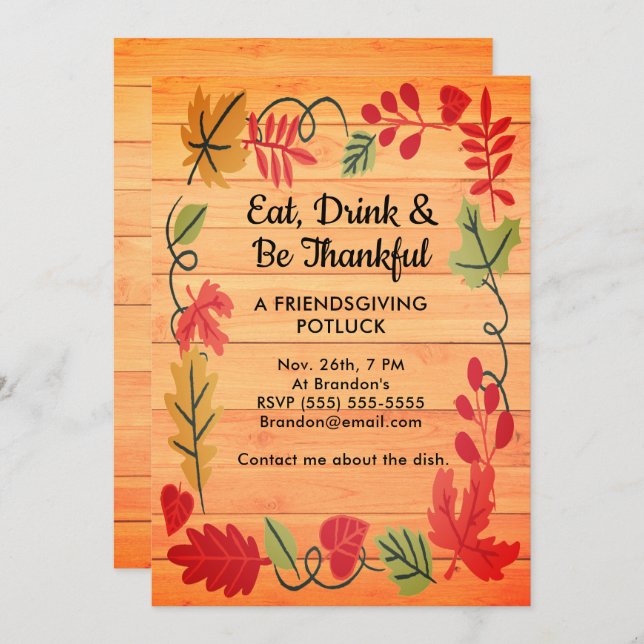 Friendsgiving Potluck Orange Invitation design en  (Devant / Derrière)