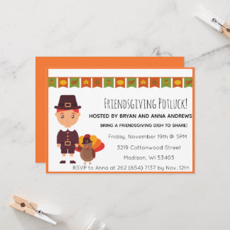 Friendsgiving Potluck Pilgrim Turquie Invitation