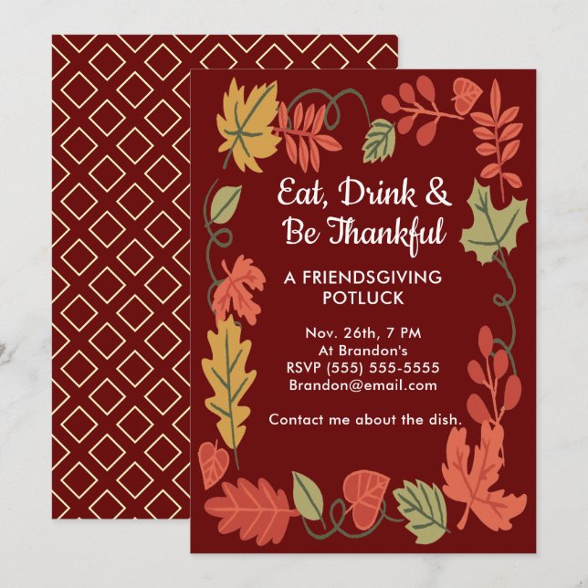 Friendsgiving Potluck Red Thanksgiving Invitation (Devant / Derrière)