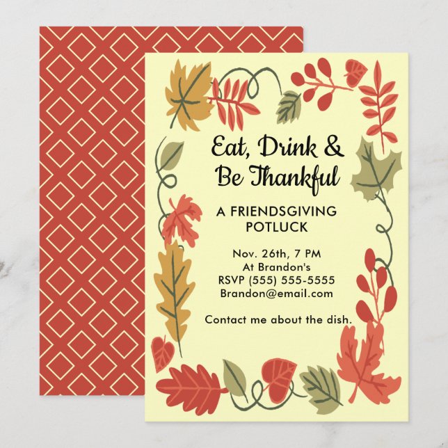 Friendsgiving Potluck Yellow Thanksgiving Invite (Front/Back)