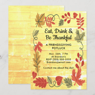 Friendsgiving Potluck Yellow Wood Design Invite