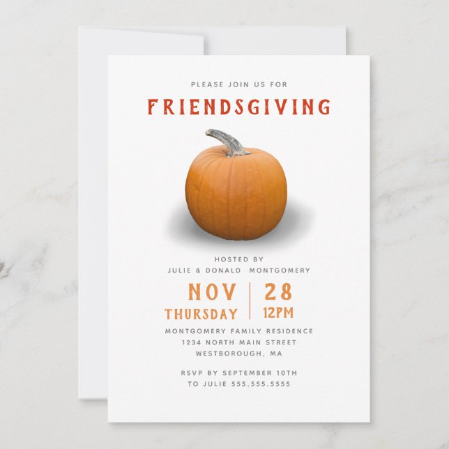 Friendsgiving Pumpkin Modern Invitation (Front)