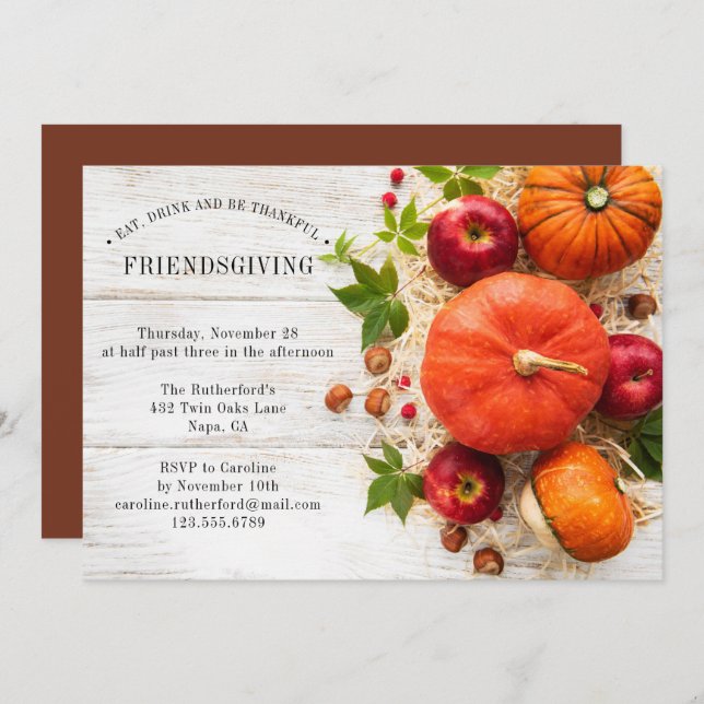 Friendsgiving Rustic Pumpkins | Thanksgiving Invitation (Front/Back)
