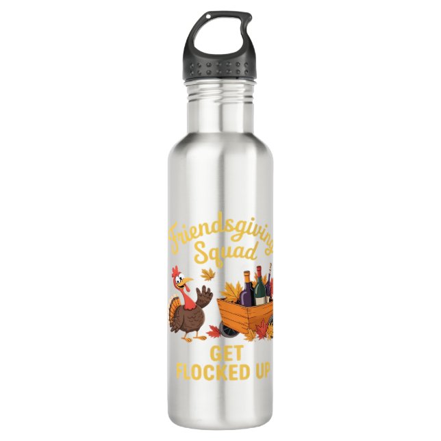 Friendsgiving Squad Get Flocked Up Oversized T-Shi 710 Ml Water Bottle (Front)