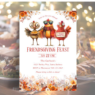 Friendsgiving Thanksgiving Cute Turkey Invitation