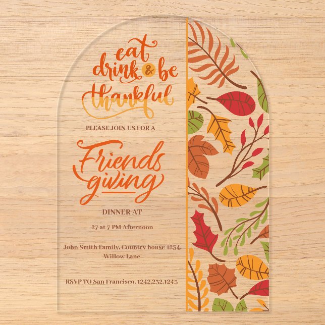 Friendsgiving Thanksgiving Dinner Orange Fall Fun Acrylic Invitations (Front)