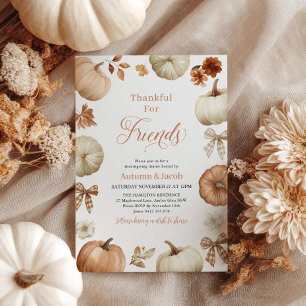 Friendsgiving Thanksgiving Dinner Pumpkin Bows Invitation