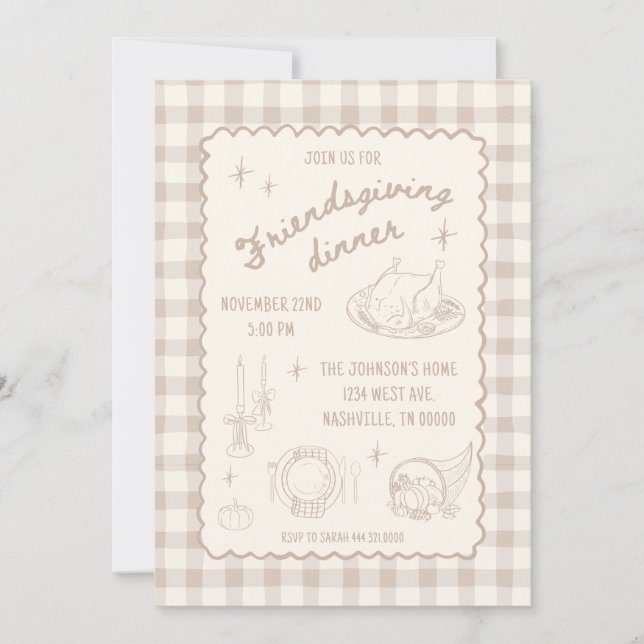 Friendsgiving Thanksgiving Neutral Aesthetic Invitation (Front)