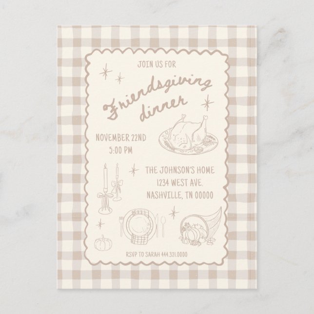 Friendsgiving Thanksgiving Neutral Aesthetic Postcard (Front)