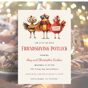Friendsgiving Thanksgiving Potluck Cute Turkey Invitation